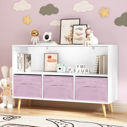 Kid’s Bookcase with Collapsible Drawers Toy Storage Organizer- White+Pink_8