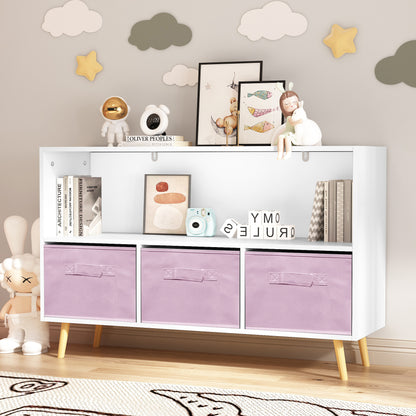 Kid’s Bookcase with Collapsible Drawers Toy Storage Organizer- White+Pink_6