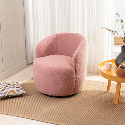 Teddy Fabric Swivel Accent Armchair Barrel Chair With Black Metal Ring- Pink_18