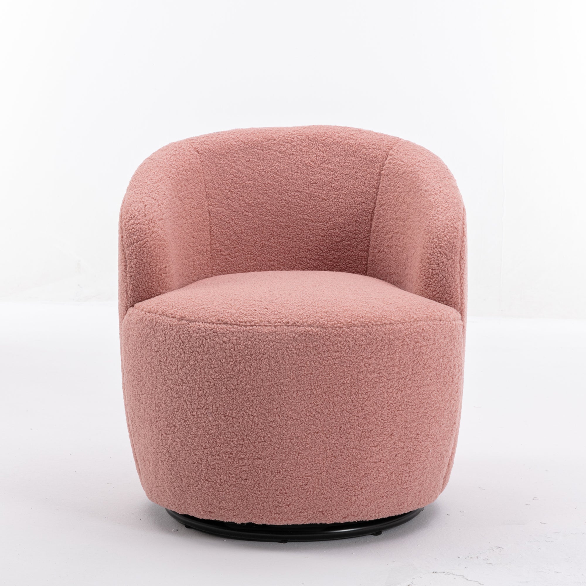 Teddy Fabric Swivel Accent Armchair Barrel Chair With Black Metal Ring- Pink_11