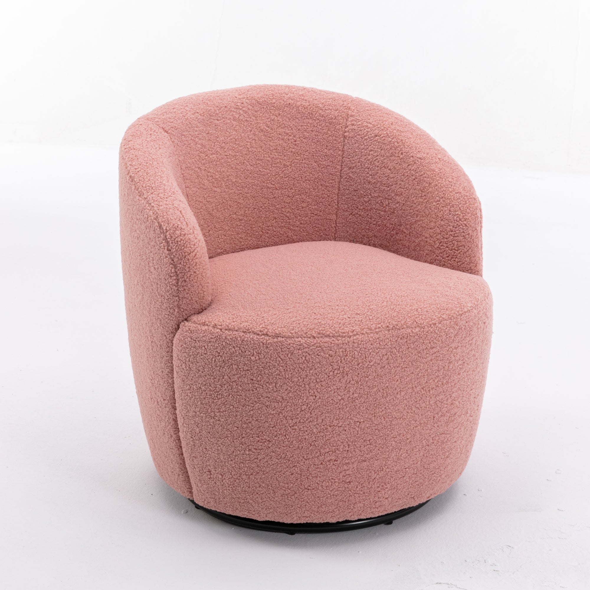 Teddy Fabric Swivel Accent Armchair Barrel Chair With Black Metal Ring- Pink_12