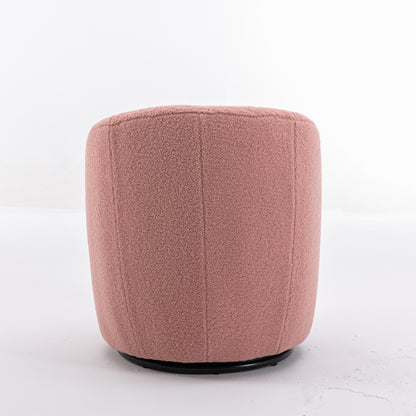 Teddy Fabric Swivel Accent Armchair Barrel Chair With Black Metal Ring- Pink_13