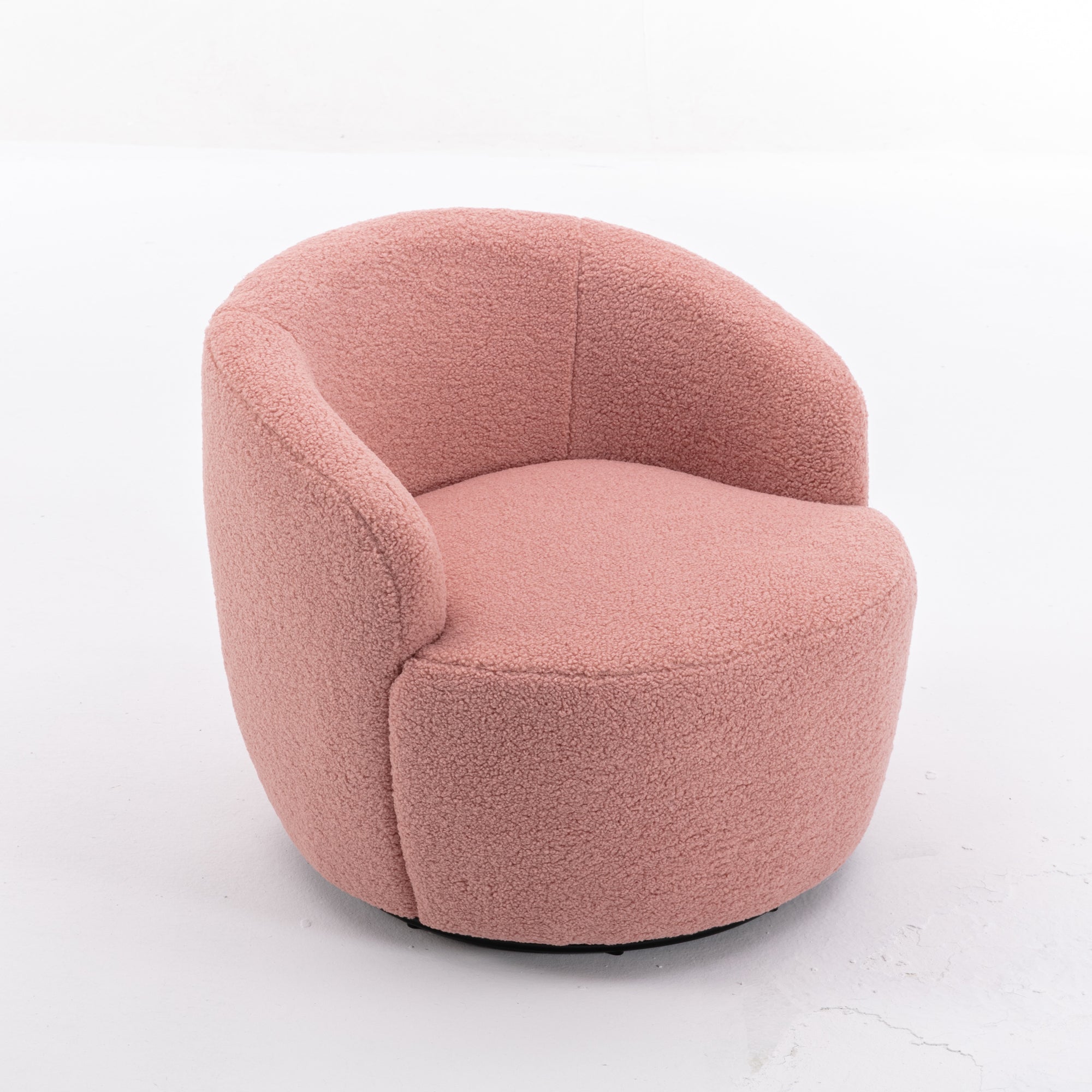 Teddy Fabric Swivel Accent Armchair Barrel Chair With Black Metal Ring- Pink_14