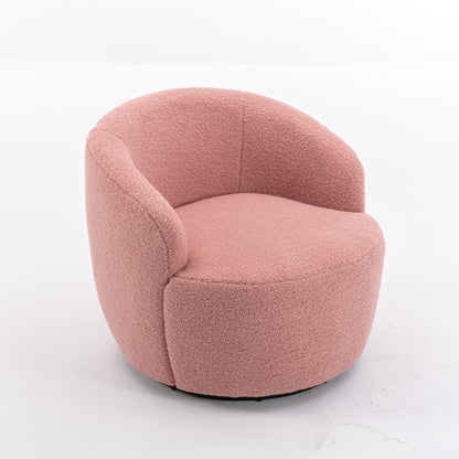 Teddy Fabric Swivel Accent Armchair Barrel Chair With Black Metal Ring- Pink_14