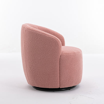 Teddy Fabric Swivel Accent Armchair Barrel Chair With Black Metal Ring- Pink_15