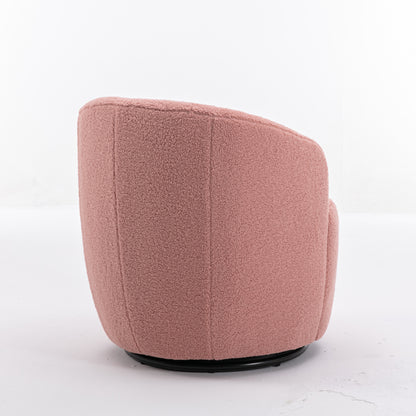 Teddy Fabric Swivel Accent Armchair Barrel Chair With Black Metal Ring- Pink_16