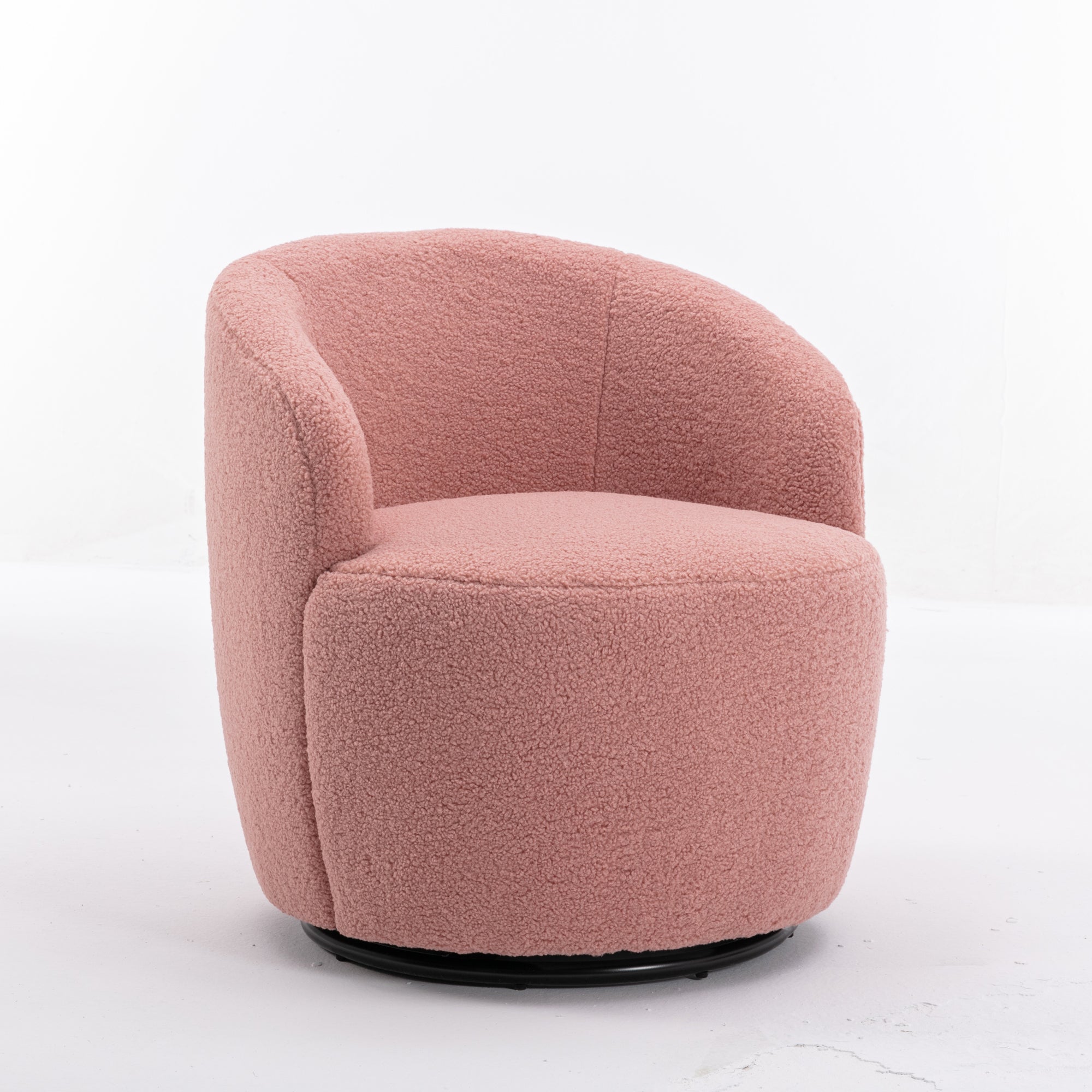 Teddy Fabric Swivel Accent Armchair Barrel Chair With Black Metal Ring- Pink_17