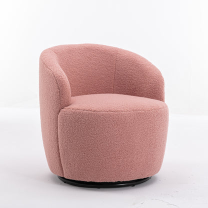 Teddy Fabric Swivel Accent Armchair Barrel Chair With Black Metal Ring- Pink_17