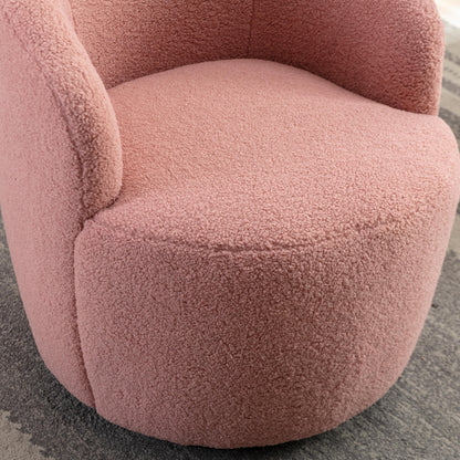 Teddy Fabric Swivel Accent Armchair Barrel Chair With Black Metal Ring- Pink_4