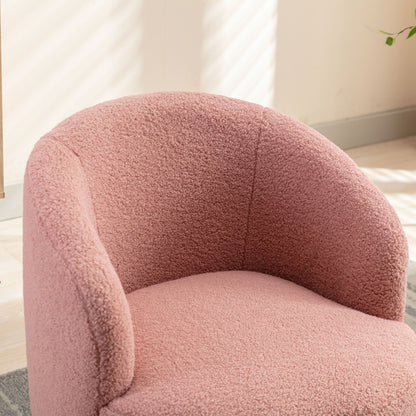 Teddy Fabric Swivel Accent Armchair Barrel Chair With Black Metal Ring- Pink_5