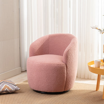 Teddy Fabric Swivel Accent Armchair Barrel Chair With Black Metal Ring- Pink_7