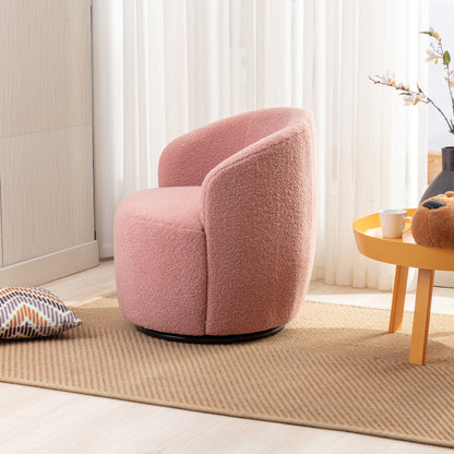 Teddy Fabric Swivel Accent Armchair Barrel Chair With Black Metal Ring- Pink_9