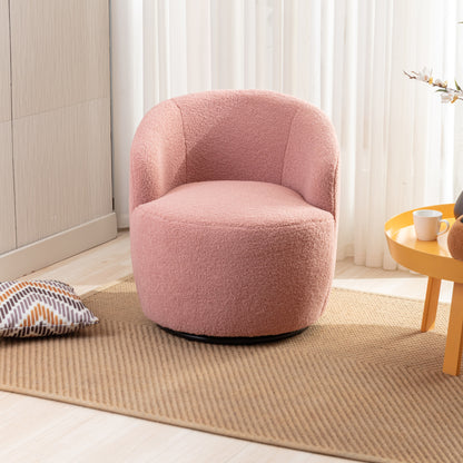 Teddy Fabric Swivel Accent Armchair Barrel Chair With Black Metal Ring- Pink_10