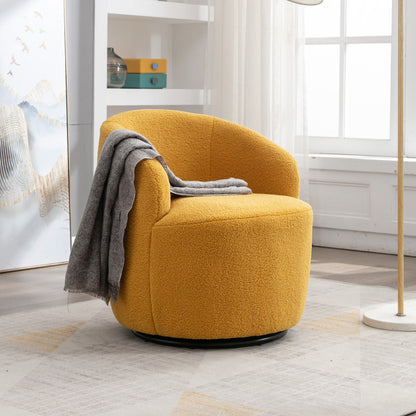 Teddy Fabric Swivel Accent Armchair Barrel Chair With Black Metal Ring- Yellow_1