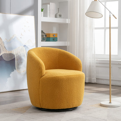 Teddy Fabric Swivel Accent Armchair Barrel Chair With Black Metal Ring- Yellow_12