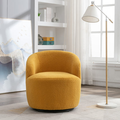 Teddy Fabric Swivel Accent Armchair Barrel Chair With Black Metal Ring- Yellow_15