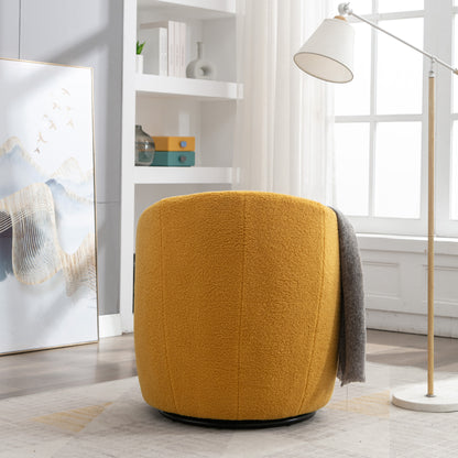 Teddy Fabric Swivel Accent Armchair Barrel Chair With Black Metal Ring- Yellow_16