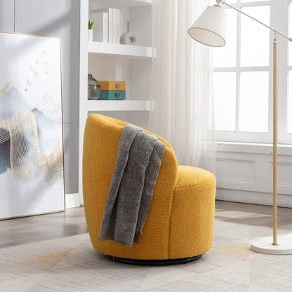 Teddy Fabric Swivel Accent Armchair Barrel Chair With Black Metal Ring- Yellow_2