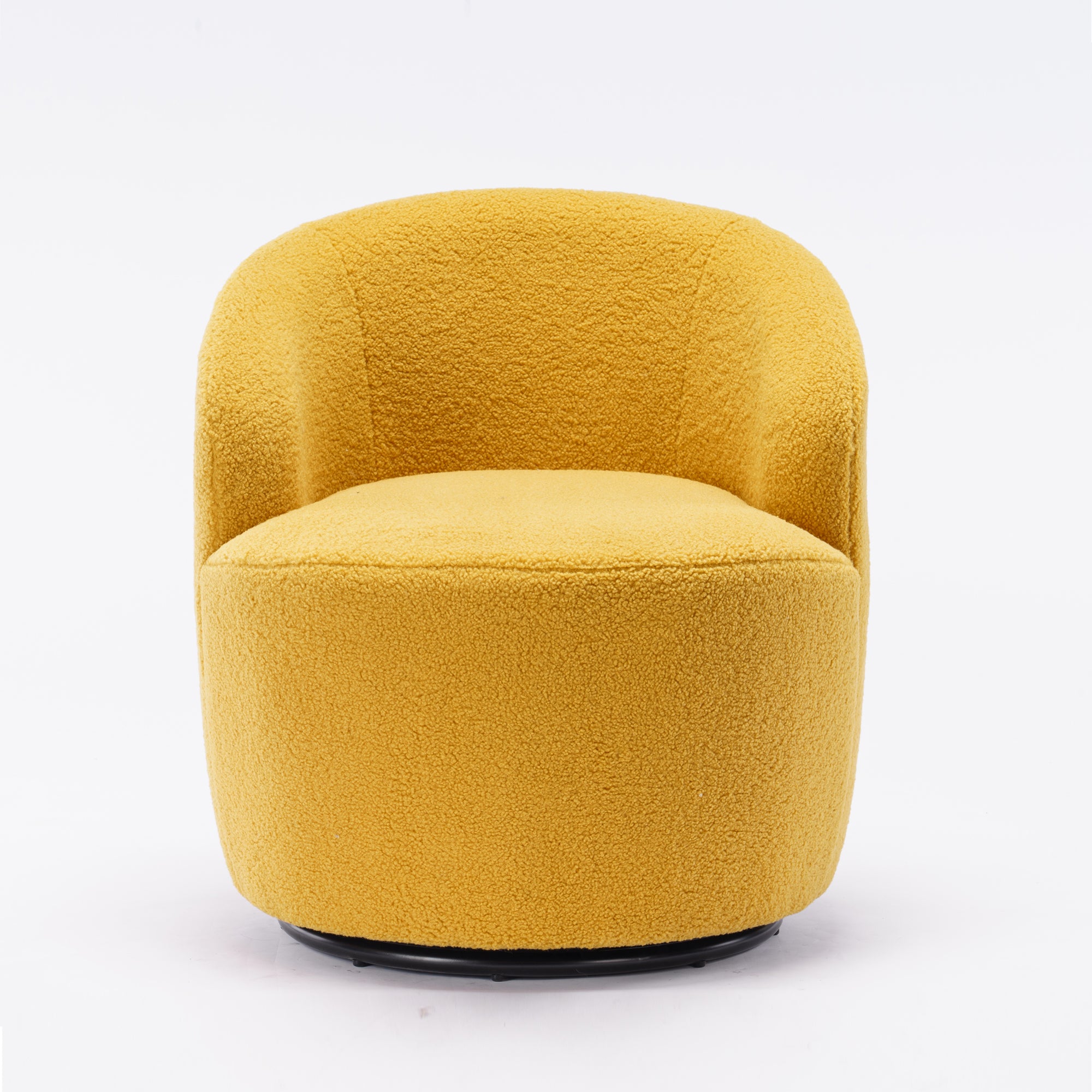 Teddy Fabric Swivel Accent Armchair Barrel Chair With Black Metal Ring- Yellow_20