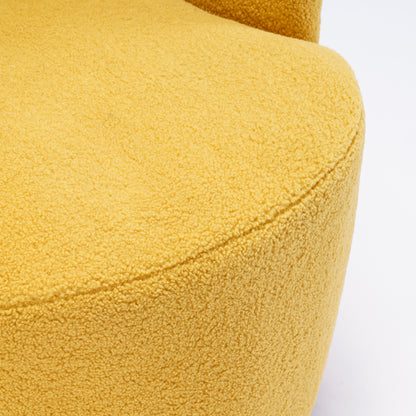 Teddy Fabric Swivel Accent Armchair Barrel Chair With Black Metal Ring- Yellow_4