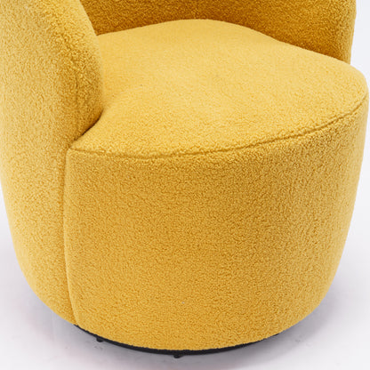 Teddy Fabric Swivel Accent Armchair Barrel Chair With Black Metal Ring- Yellow_5