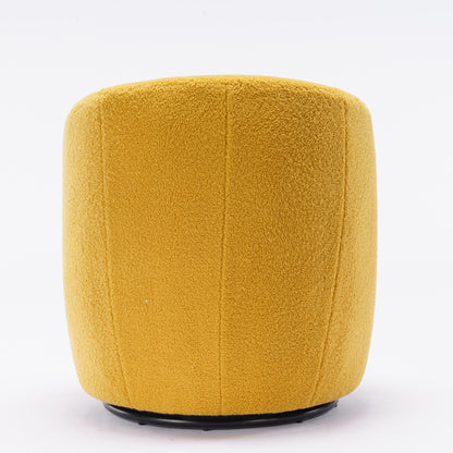 Teddy Fabric Swivel Accent Armchair Barrel Chair With Black Metal Ring- Yellow_7