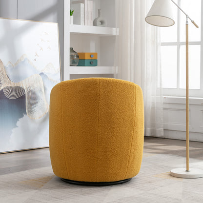 Teddy Fabric Swivel Accent Armchair Barrel Chair With Black Metal Ring- Yellow_9