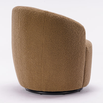 Teddy Fabric Swivel Accent Armchair Barrel Chair With Black Metal Ring- Coffee Brown_14