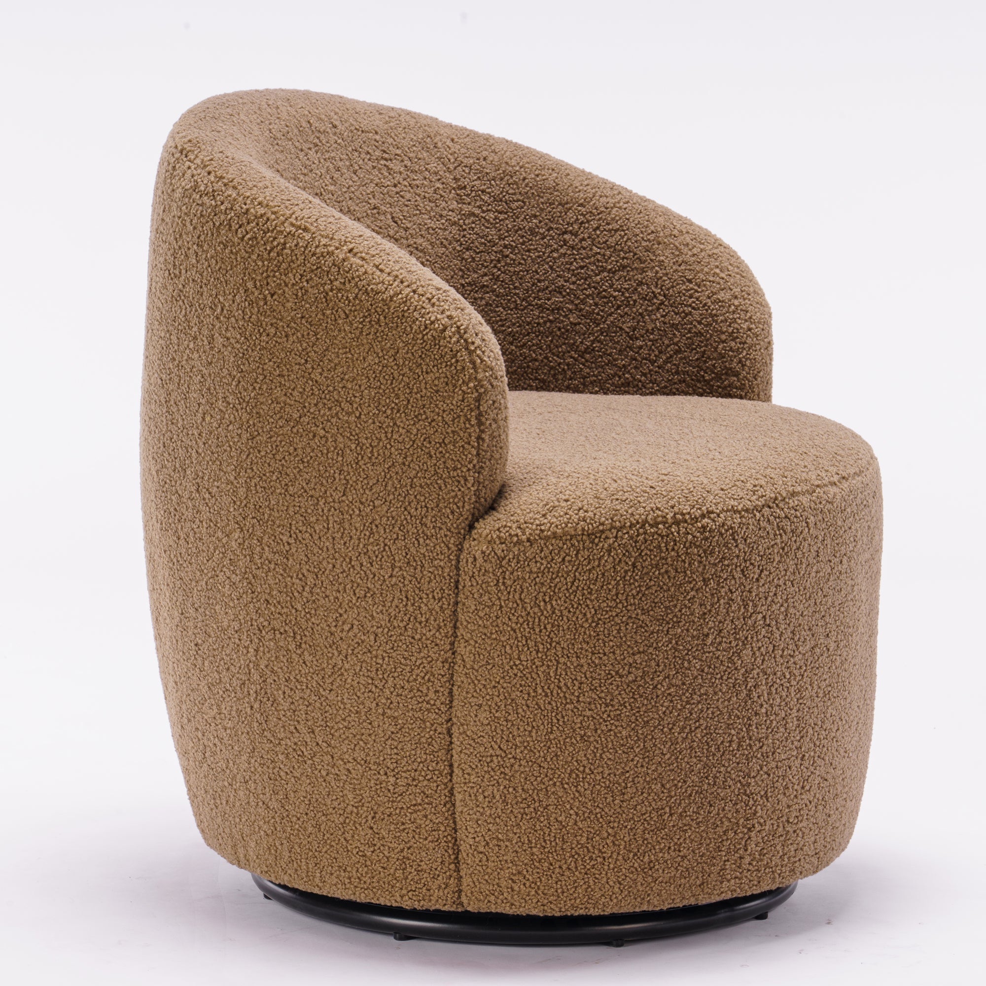 Teddy Fabric Swivel Accent Armchair Barrel Chair With Black Metal Ring- Coffee Brown_15