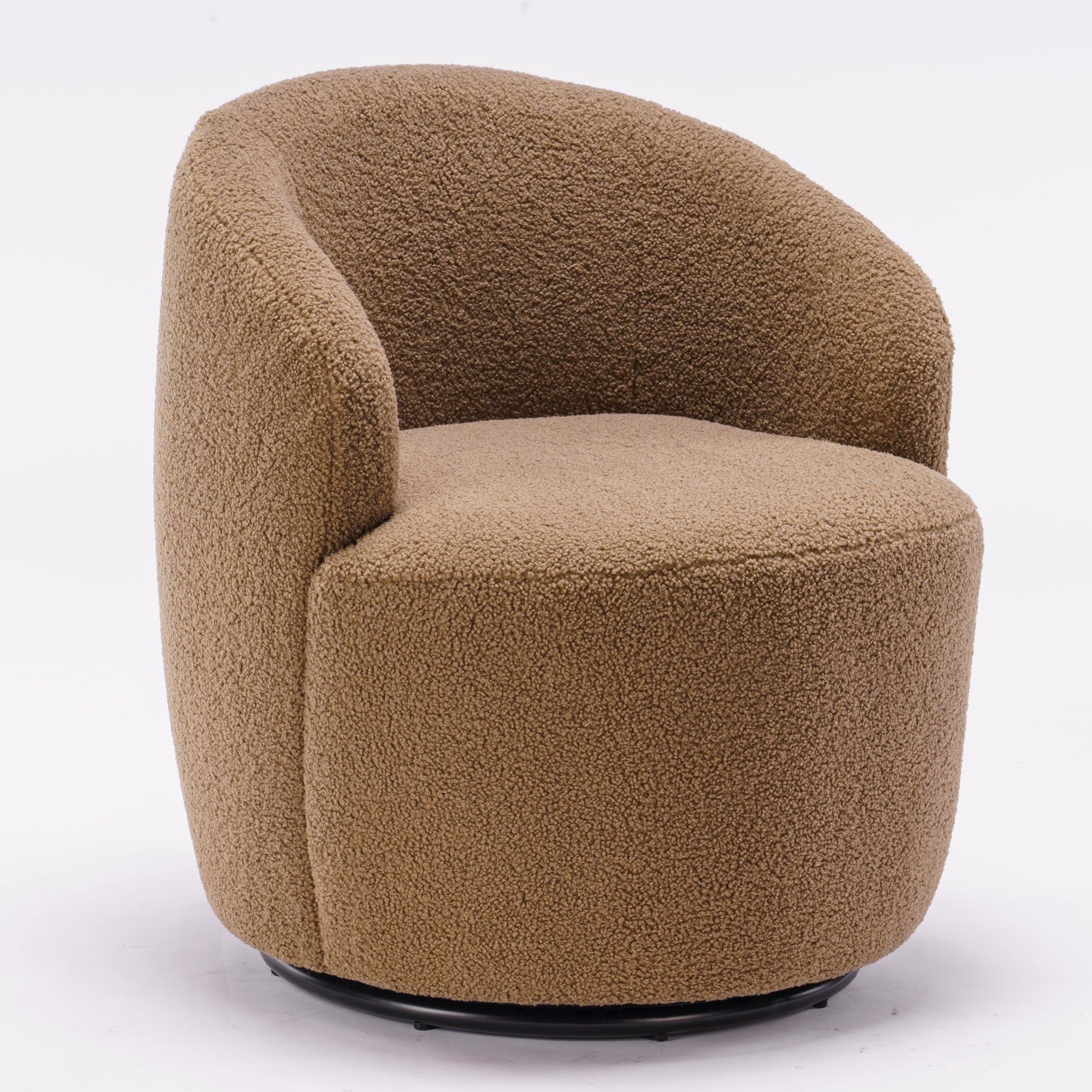 Teddy Fabric Swivel Accent Armchair Barrel Chair With Black Metal Ring- Coffee Brown_16