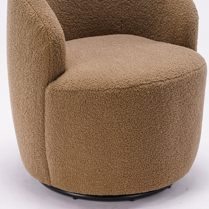 Teddy Fabric Swivel Accent Armchair Barrel Chair With Black Metal Ring- Coffee Brown_18