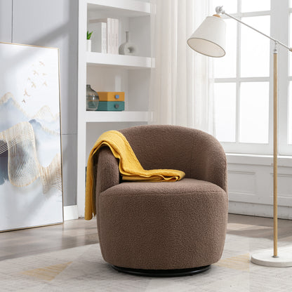 Teddy Fabric Swivel Accent Armchair Barrel Chair With Black Metal Ring- Coffee Brown_2