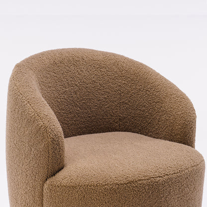 Teddy Fabric Swivel Accent Armchair Barrel Chair With Black Metal Ring- Coffee Brown_20