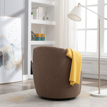 Teddy Fabric Swivel Accent Armchair Barrel Chair With Black Metal Ring- Coffee Brown_3