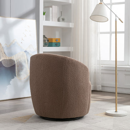 Teddy Fabric Swivel Accent Armchair Barrel Chair With Black Metal Ring- Coffee Brown_5