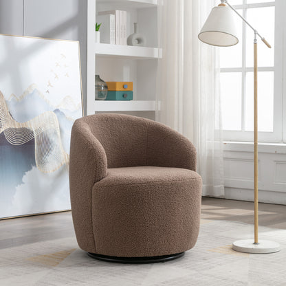 Teddy Fabric Swivel Accent Armchair Barrel Chair With Black Metal Ring- Coffee Brown_7