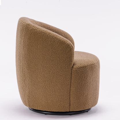 Teddy Fabric Swivel Accent Armchair Barrel Chair With Black Metal Ring- Coffee Brown_8