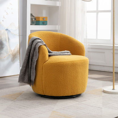 Teddy Fabric Swivel Accent Armchair Barrel Chair With Black Metal Ring- Yellow_0