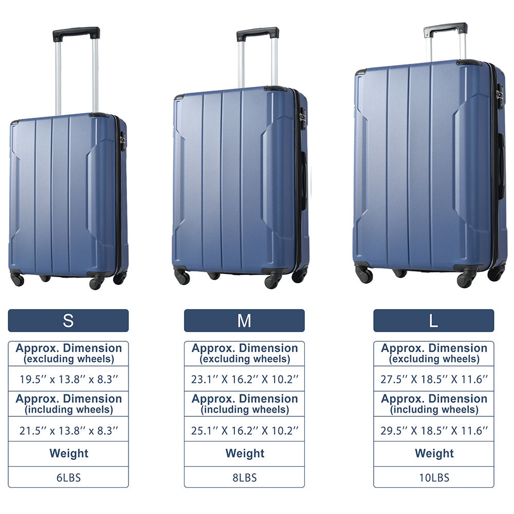 Set of 3 Piece Expandable Lightweight Spinner Suitcase with Corner Guards - Blue_14