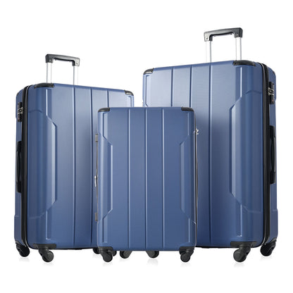 Set of 3 Piece Expandable Lightweight Spinner Suitcase with Corner Guards - Blue_1