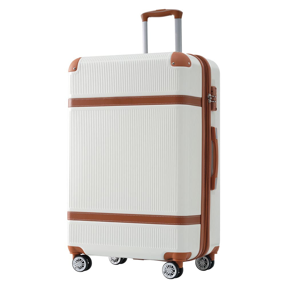 3 Piece Lightweight Hard-shell Luggage Sets double spinner 8 wheels Suitcase with TSA Lock - White_5