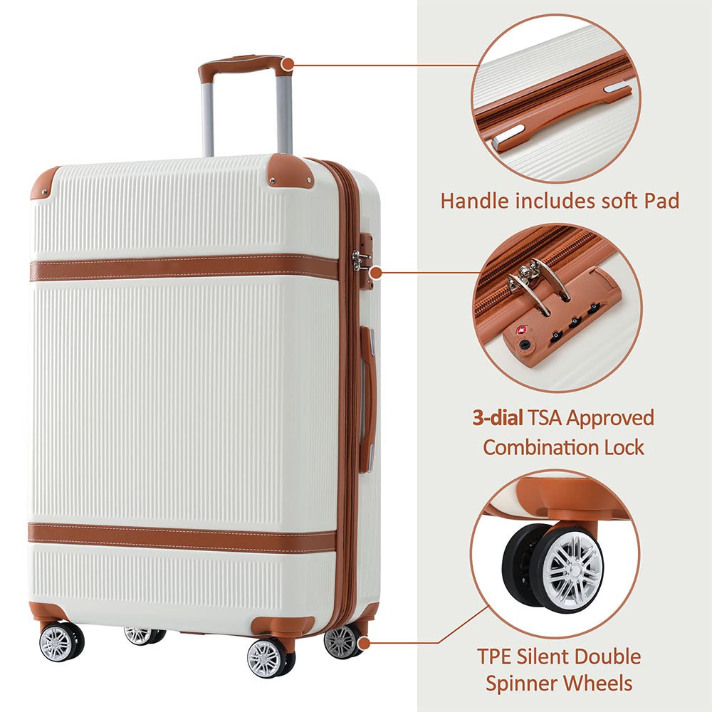 3 Piece Lightweight Hard-shell Luggage Sets double spinner 8 wheels Suitcase with TSA Lock - White_13