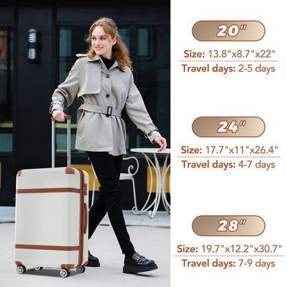 3 Piece Lightweight Hard-shell Luggage Sets double spinner 8 wheels Suitcase with TSA Lock - White_18