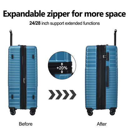 3-Piece Lightweight Hard-shell Luggage Set with Double Spinner Wheels and TSA Lock - Blue_8