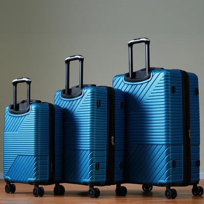 3-Piece Lightweight Hard-shell Luggage Set with Double Spinner Wheels and TSA Lock - Blue_18