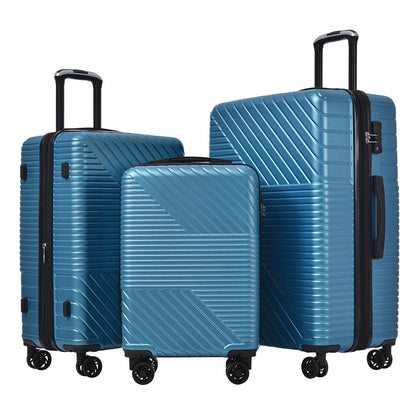 3-Piece Lightweight Hard-shell Luggage Set with Double Spinner Wheels and TSA Lock - Blue_1