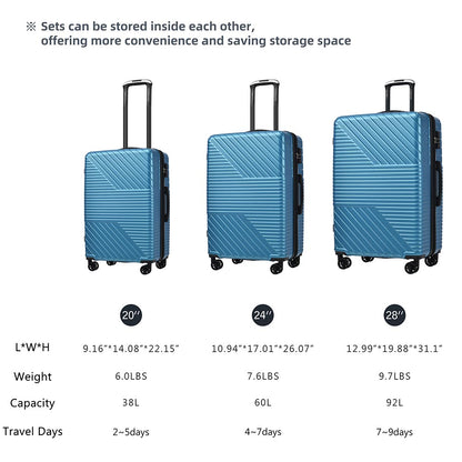 3-Piece Lightweight Hard-shell Luggage Set with Double Spinner Wheels and TSA Lock - Blue_5