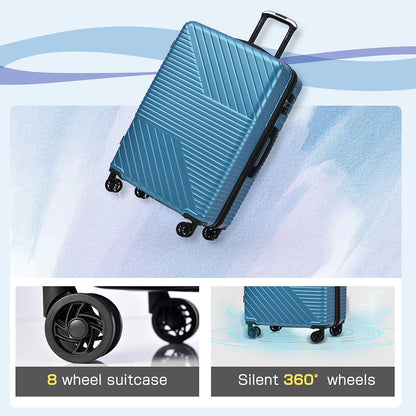 3-Piece Lightweight Hard-shell Luggage Set with Double Spinner Wheels and TSA Lock - Blue_14