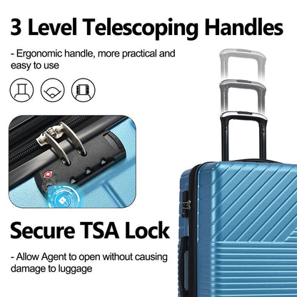 3-Piece Lightweight Hard-shell Luggage Set with Double Spinner Wheels and TSA Lock - Blue_12