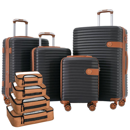 Set of 4 Expandable Lightweight Suitcase with Packing Cubes TSA Lock and Spinner Wheels - Coffee and Black_0